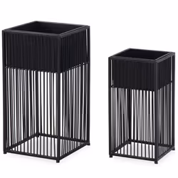FineBuy Lot de 2 Pots de Fleurs en Métal Massif Jardinière Noir Planteur Moderne