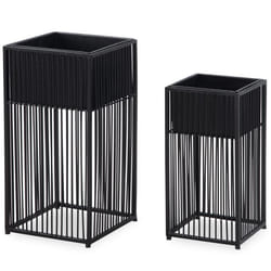 FineBuy Lot de 2 Pots de Fleurs en Métal Massif Jardinière Noir Planteur Moderne