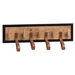 FineBuy Porte Manteau Mural 5 Crochets Bois Massif Cuir 60 cm Murale Couloir