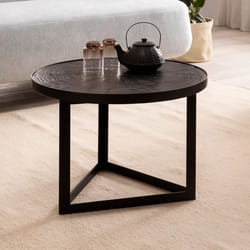 Table Basse Ronde - FINEBUY - Mango Bois Massif - Noir - 58x58x40 cm - Design Industriel