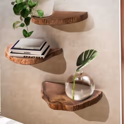 Étagères Murales - FINEBUY - Lot de 3 - Bois dAcacia Massif - Flottantes - Design Moderne