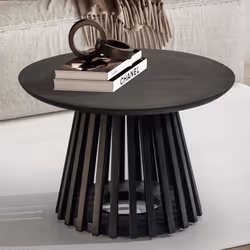 Table Basse Ronde - FINEBUY - Mango Bois Massif - Noir - 60x60x41 cm - Design Moderne