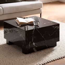 Table Basse - FINEBUY - Modèle Carré - Aspect Marbre - 60x60 cm - Finition Brillante