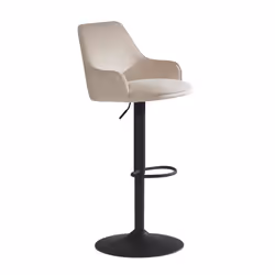 Tabouret de Bar Velours Beige - FINEBUY - Moderne avec Dossier et Réglable en Hauteur