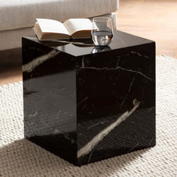 Table Basse - FINEBUY - Modèle Carré - Aspect Marbre Noir - 40x40x45 cm - Brillant
