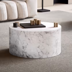 Table Basse - FINEBUY - Ronde - Aspect Marbre - 60 cm - Brillant - Salon