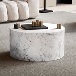 Table Basse - FINEBUY - Ronde - Aspect Marbre - 60 cm - Brillant - Salon