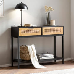 Table Console - FINEBUY - 100 cm - Noir - 2 Tiroirs - Design Intemporel