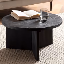 Table Basse Ronde - FINEBUY - Mango Bois Massif - Noir - 60 cm - Design Moderne