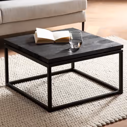 Table Basse - FINEBUY - Mango Bois Massif - Métal Noir - 60 x 60 cm - Design Moderne