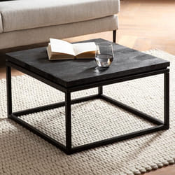 Table Basse - FINEBUY - Mango Bois Massif - Métal Noir - 60 x 60 cm - Design Moderne