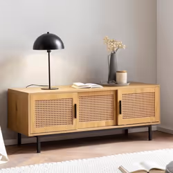 FineBuy Meuble TV 120 cm Aspect Chêne Lowboard Rotin Panneau de Télévision
