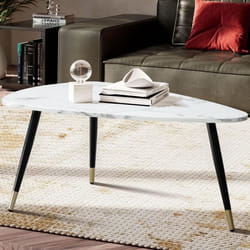FineBuy Table Basse 90x60x41 cm Aspect Marbre Table de Salon Moderne Trépied [Blanc]