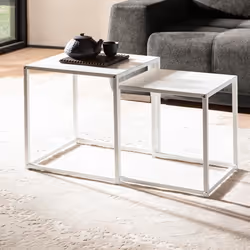 Tables Gigognes - FINEBUY - Lot de 2 - Métal Blanc - Style Industriel - Table Basse Carrée