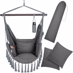 La chaise suspendue de la marque DETEX® garantit un grand confort d'assise grâce à ses 2 coussins amovibles. Rangez en toute  ...