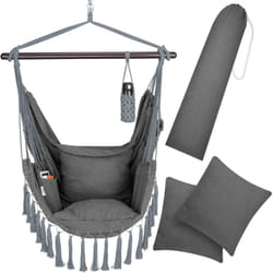 Detex - Chaise suspendue avec coussins fauteuil suspendu xl hamac coton avec franges capacité 150kg intérieur extérieur boho Anthracite