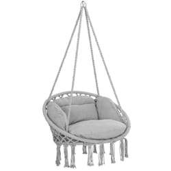Detex - Chaise suspendue avec coussins fauteuil suspendu 1 personne hamac coton avec franges capacité 150kg intérieur extérieur gris clair