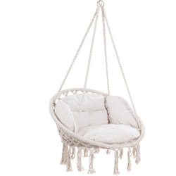 Detex - Chaise suspendue avec coussins fauteuil suspendu 1 personne hamac coton avec franges capacité 150kg intérieur extérieur Crème