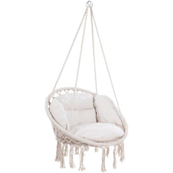 Detex - Fauteuil suspendu avec coussins hamac extérieur chaise suspendue balancelle relax jardin capacité 150 kg fauteuil de lecture Beige