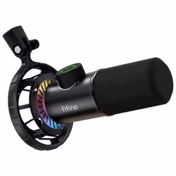 FIFINE USB Microphone de Jeu RGB Dynamiques Microphone pour PC Bouton de Silence & 35mm Prise Casque