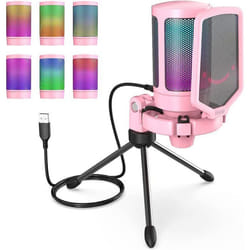 FIFINE USB Microphone Gaming RGB Condensateur Microphone pour PC PS5 avec Bouton de Silence Fixation Antichoc Support Trépied