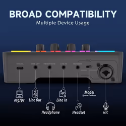 FIFINE Gaming Audio Mixer Streaming RGB PC Mixer avec Interface Microphone XLR Contrôle Individuel Contrôle de Volume Bouton ...