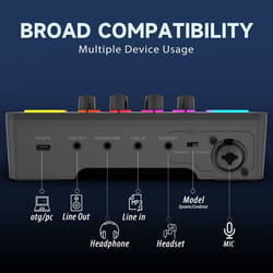 FIFINE Gaming Audio Mixer Streaming RGB PC Mixer avec Interface Microphone XLR Contrôle Individuel Contrôle de Volume Bouton de