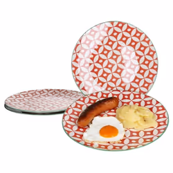 Assiettes plates - Ritzenhoff & Breker - Makina - Set de 4 pièces - Porcelaine - Vintage rouge et blanc