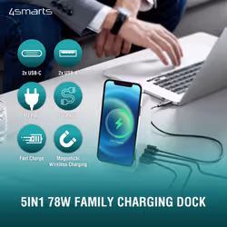 4smarts 5in1 Ultimag Desktower Charger Smartphone Blanc USB Recharge sans fil Charge rapide Intérieure