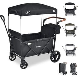 FableKids Chariot à roulettes Leo X2Lite avec toit Chariot de transport pliable jusqu'à 20 kg par siège Oxford 600D Onyx noir - Noir Onxy