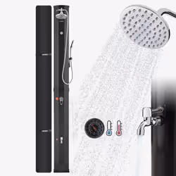 Arebos Douche solaire 60L avec thermomètre et douchette noire, Noir, 1 pièce(s)