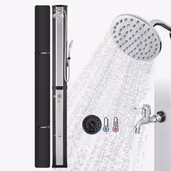 Arebos Douche solaire 60L avec douchette et thémomètre noir/argenté, Noir, Argent, 1 pièce(s)