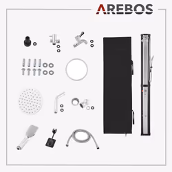 Arebos Douche solaire 60L avec douchette et thémomètre noir/argenté - Vue supplémentaire 6