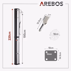 Arebos Douche solaire 60L avec douchette et thémomètre noir/argenté - Vue supplémentaire 7