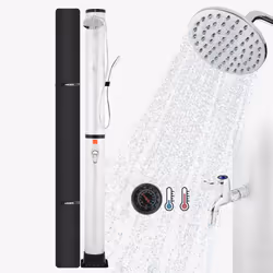 Arebos Douche solaire 40L avec thermomètre &amp; douche à main argentée, Argent, 1 pièce(s)
