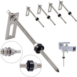 Nuasol - Lot de 4 vis à double filetage avec tôle d'adaptation M10 x 250 mm en acier inoxydable
