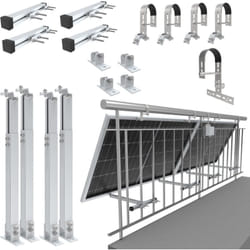 Nuasol - Support de balustrade pour balcon - Fixation pour 2 panneaux solaires et un onduleur photovoltaïque - Rond - Set - Angle d'inclinaison 0° et