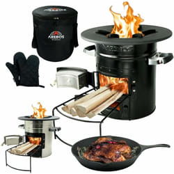 Four roquettes y compris Poêle griller Four fusée bbq Réchaud camping Noir - Arebos