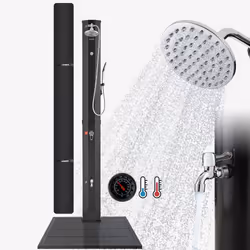 Arebos Douche solaire 60L noir + plaque de sol anthracite, Noir, 2 pièce(s)