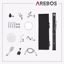 Arebos Douche solaire 60L noir + plaque de sol anthracite