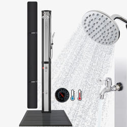 Arebos Douche solaire 60L avec thermomètre et douchette noir-argent avec plaque de sol anthracite