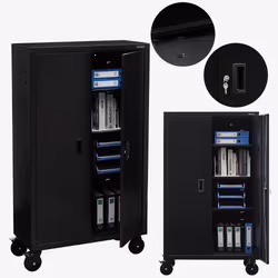 Arebos Armoire à dossier 155 x 90 x 40 cm avec roulettes, Noir