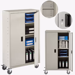 Arebos Armoire à dossier 155 x 90 x 40 cm avec roulettes, Gris
