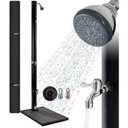 Douche Solaire 20 litres et élément de Sol Anthracite avec Housse de Protection avec thermomètre intégré et Douche à Pied - Arebos