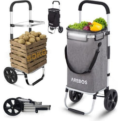 AREBOS 3in1 Chariot à provisions  Trolley Grand 50 litres  Chariot à provisions avec Compartiment réfrigéré  Sac Amovible Gris