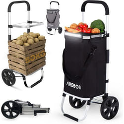 AREBOS Chariot de courses 3 en 1 avec compartiment isotherme intégré Sac de courses pliable Poignée réglable