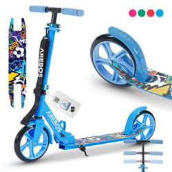 AREBOS trottinette de ville trottinette rose réglable en hauteur  pliable  sangle incluse  roues XXL Bleu