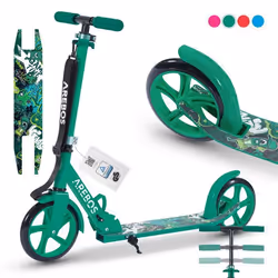 AREBOS Trottinette de ville scooter Vert réglable en hauteur  pliable  ceinture incluse  roues XXL  frein au pas  pour enfant ...