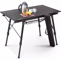 AREBOS Table de camping pliante 120 x 70 cm Table pliante réglable en hauteur 58-78 cm Noir