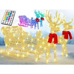 KESSER® 240 LED Rennes avec traîneau blanc Minuterie Lumières de Noël pour l'extérieur et l'intérieur Décorations de Noël Coloré,RGB LED